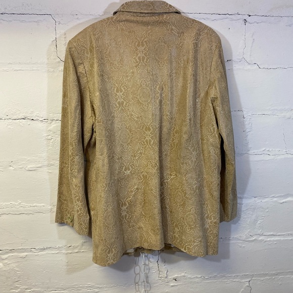 Terry Lewis Beautiful Tan Leather Blazer w Pattern Size L - Picture 6 of 8